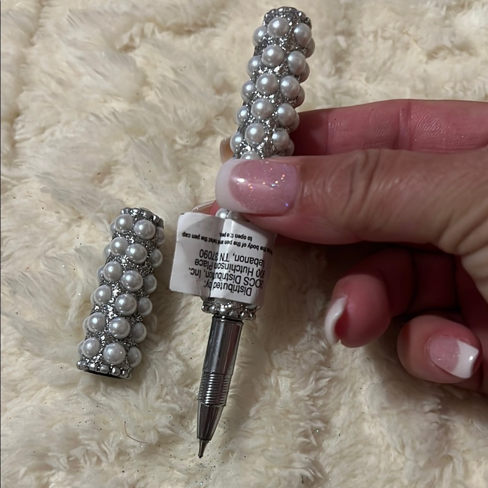 Pearl and Silver Beaded Pen Set